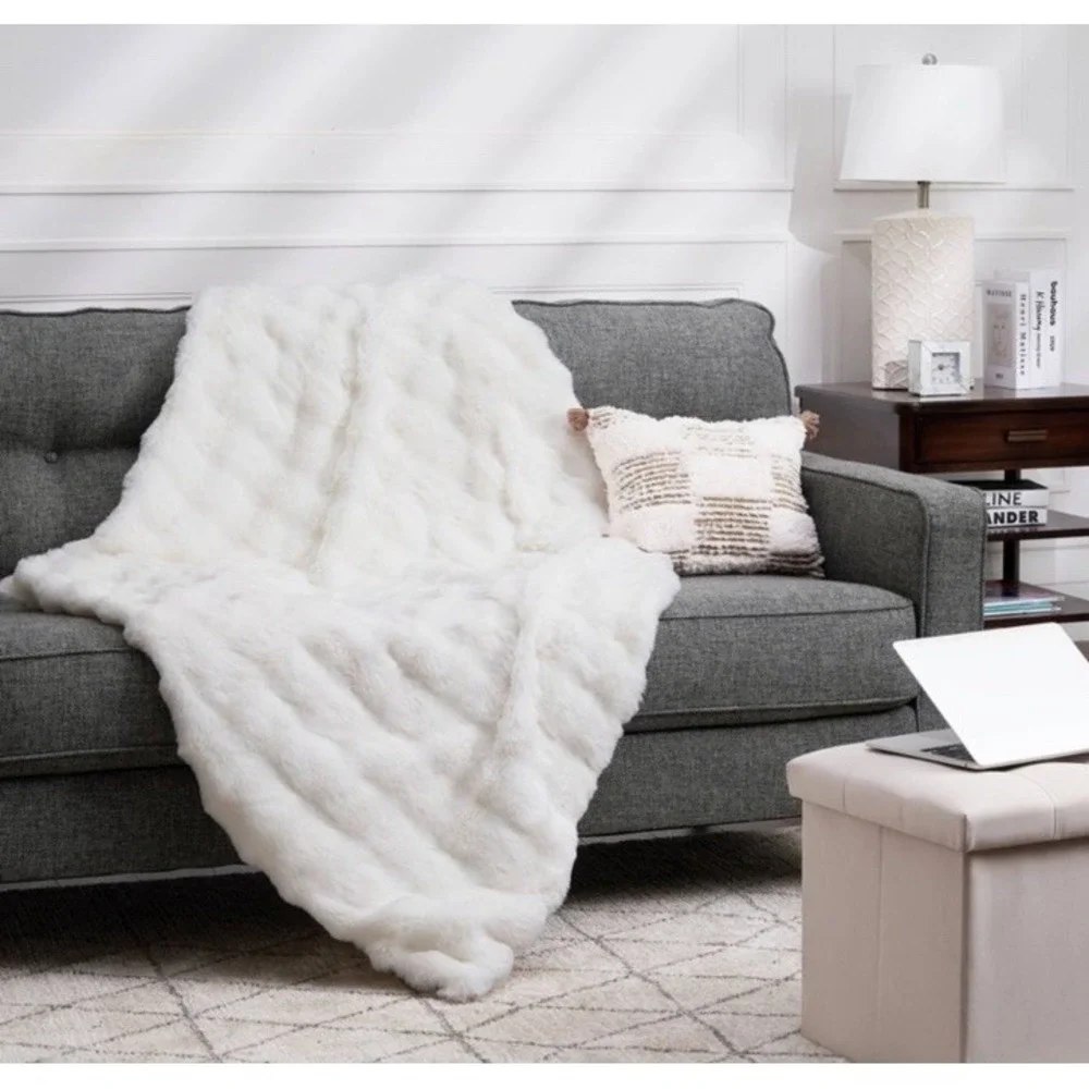 Crafted By Catherine Cozy Fuzzy Bubble Faux Fur Throw Blanket, Ivory